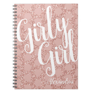 Glitter Girly Girl Polka Dot Name Blush Pink Notebook