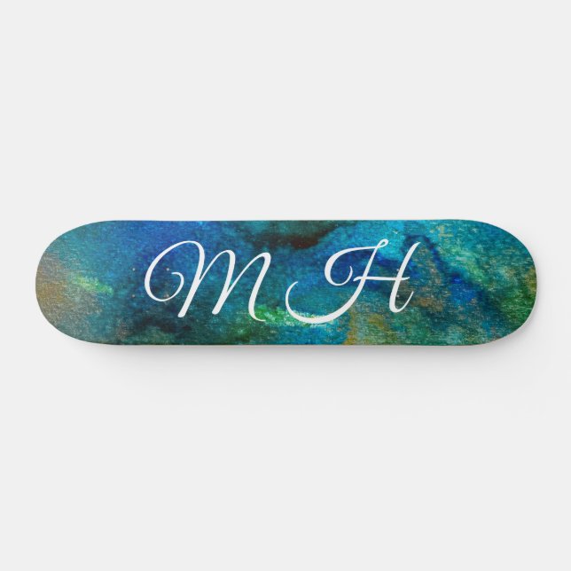 Glitter Girly Green Mermaid Monogram Fantasy Skate Skateboard (Horz)