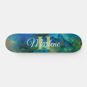 Glitter Girly Green Mermaid Monogram Name Fantasy  Skateboard