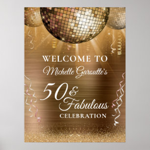Glitter Glam 50 & Fabulous Gold Disco Ball Poster