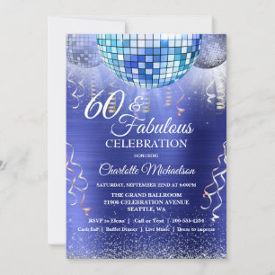 Glitter Glam 60th Birthday Blue Disco Ball Invitation