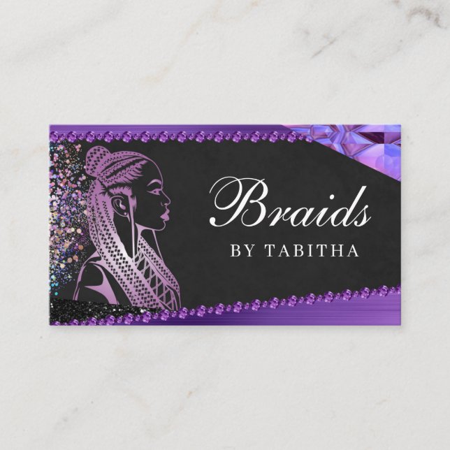 Glitter Glam Abstract Modern Hair Braiding Salon Business Card (Front)