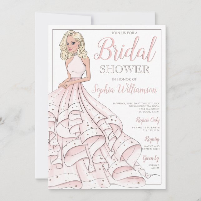 Glitter Glam Blonde Bride Bridal Shower Invitation (Front)