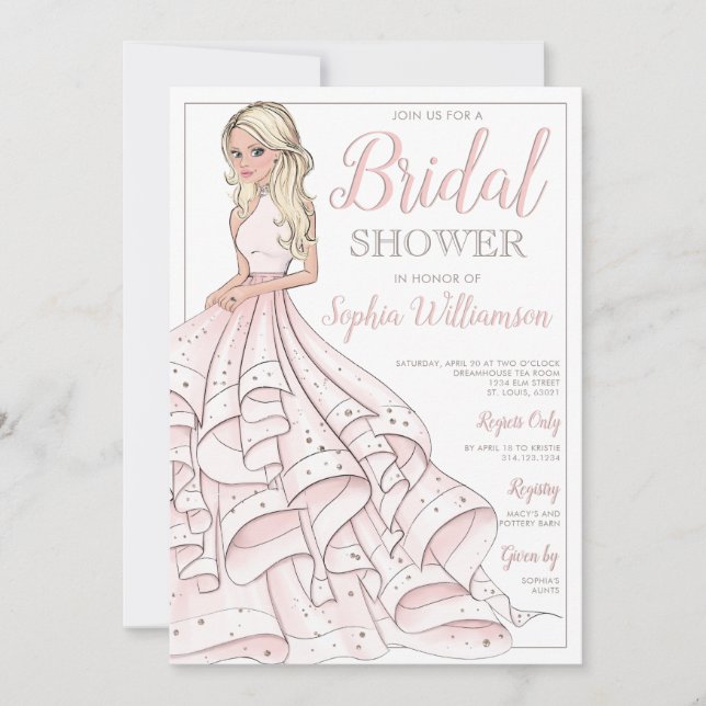 Glitter Glam Blonde Bride Bridal Shower Invitation (Front)