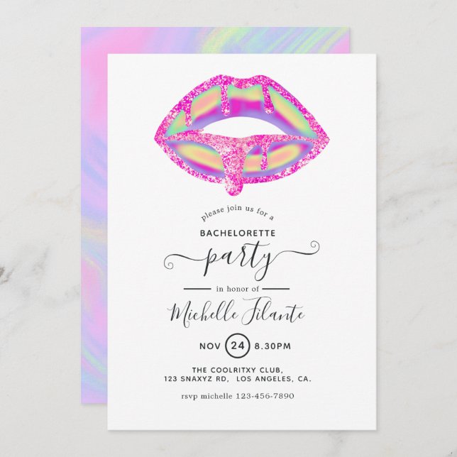 Glitter Glam Chic Bachelorette Party Invitation (Front/Back)