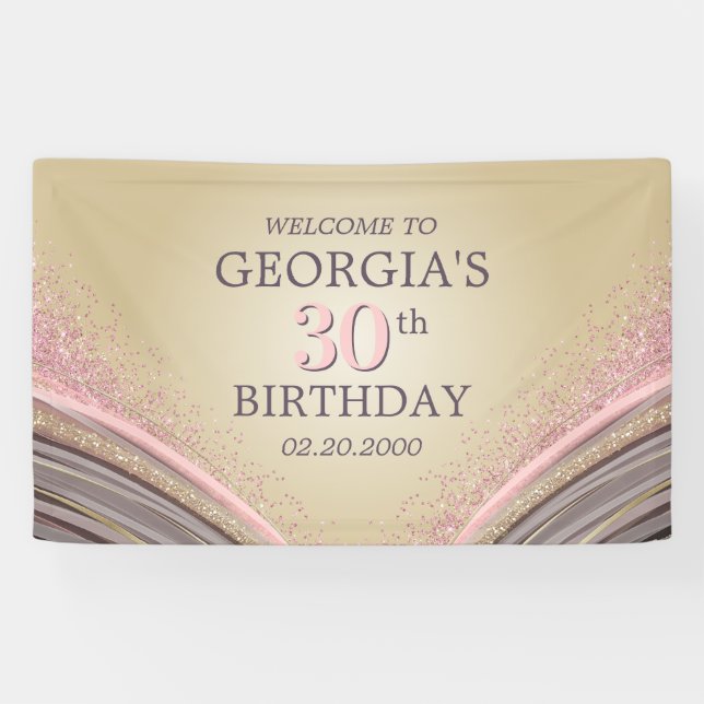 Glitter Glam Rose Gold Birthday Banner (Horizontal)