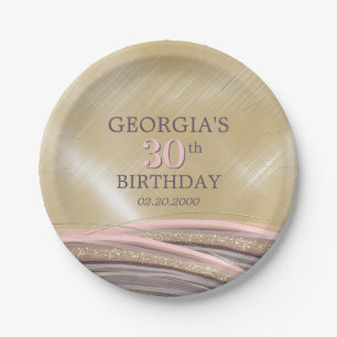 Glitter Glam Rose Gold Birthday Paper Plate