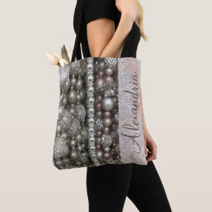 Glitter Glam Silver Beads Personalised Tote Bag