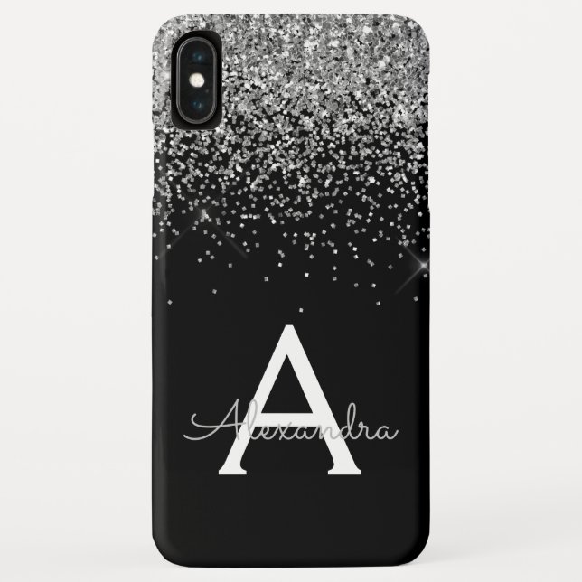 Glitter Glam Silver Black Luxury Monogram Case-Mate iPhone Case (Back)