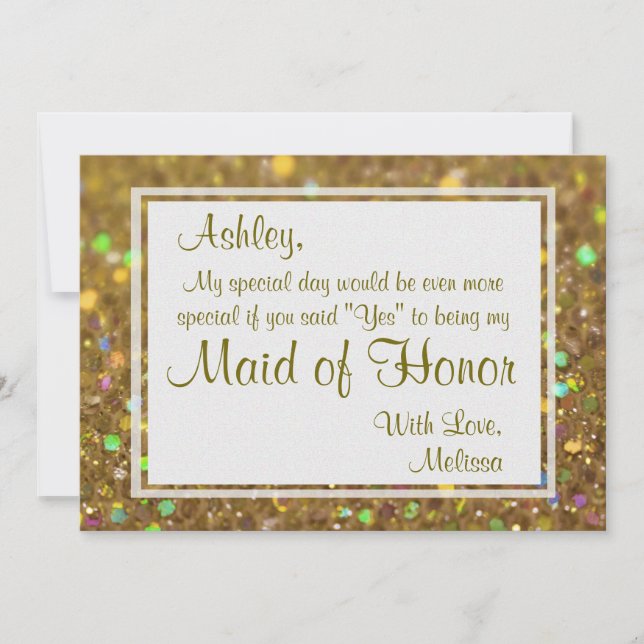 Glitter Glam Will You Be My Maid of Honour Invitation (Front)