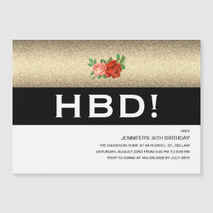 Glitter Glamour Elegant Roses Magnetic Invitation