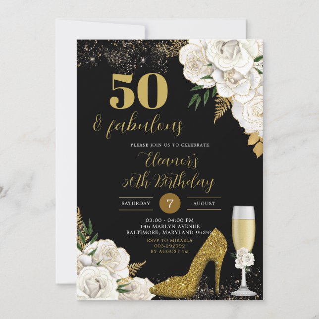 Glitter Glamour Gold Stiletto Heels Adult Birthday Invitation (Front)
