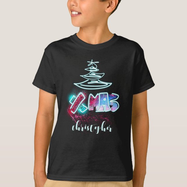 Glitter Glow Tree Blue And Red Xmas Tygraphy Toddl T-Shirt (Front)