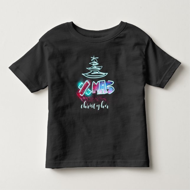 Glitter Glow Tree Blue and Red Xmas Typography Toddler T-Shirt (Front)