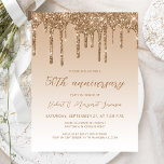 Glitter Gold 50th Anniversary Script Postcard<br><div class="desc">This trendy 50th wedding anniversary party invitation postcard features a sparkly gold faux glitter drip border and ombre background. The words "50th Anniversary" and the names of the couple appear in whimsical gold-coloured script,  with the rest of the customisable text in gold-coloured sans serif font.</div>