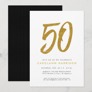 Glitter gold 50th birthday party invitation