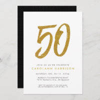 Glitter gold 50th birthday party invitation