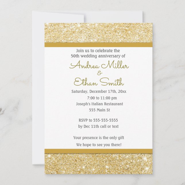 Glitter Gold 50th Wedding Anniversary Invitation (Front)