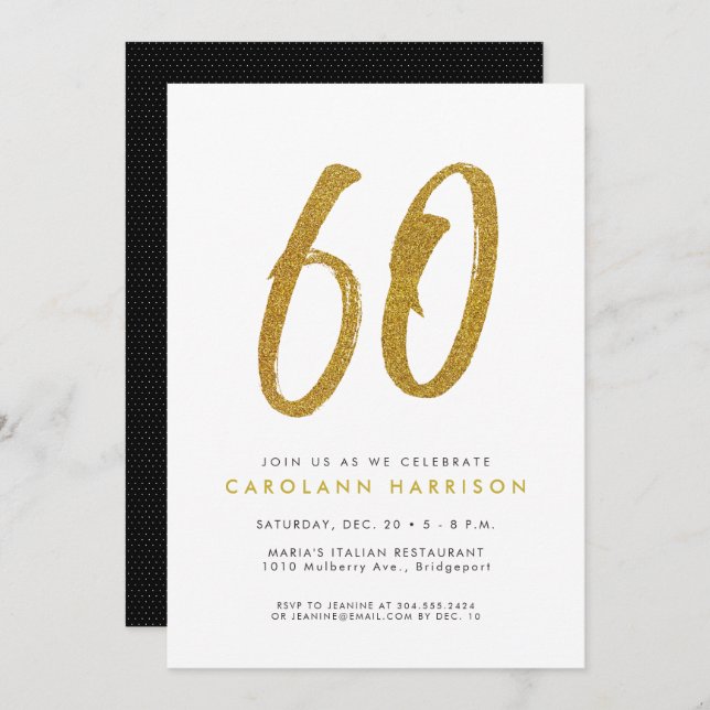 Glitter gold 60th birthday party invitation (Front/Back)