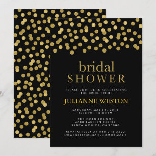 Glitter Gold and Black Confetti Bridal Shower Invitation