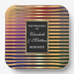 Glitter Gold and Black Wedding Square Paper Plate
