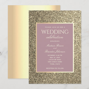 Glitter Gold And Dusty Rose Wedding Invitation