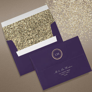 Glitter Gold and Purple Wedding Envelope