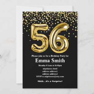 glitter gold balloon for 56th birthday party  invitation