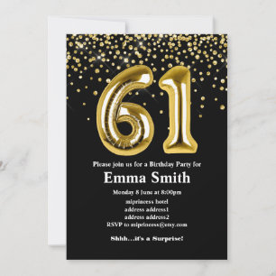 glitter gold balloon for 61th birthday party  invitation