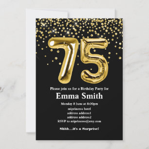 glitter gold balloon for 75th birthday party invitation