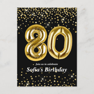 glitter gold balloon for 80th birthday party postcard