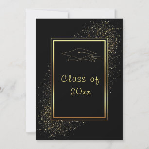 Glitter Gold Black Graduation Invitation Template