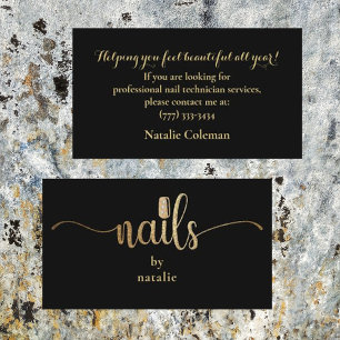 Glitter Gold & Black Nail Technician Business Card