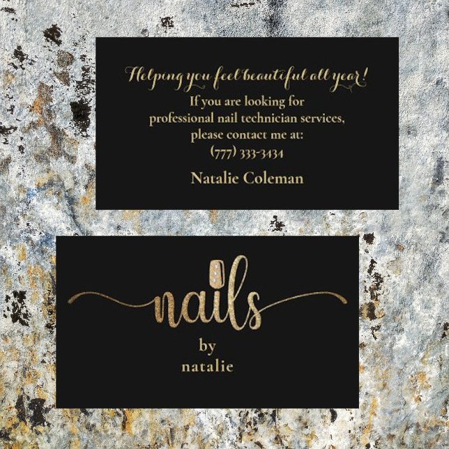 Glitter Gold & Black Nail Technician Business Card (Creator Uploaded)