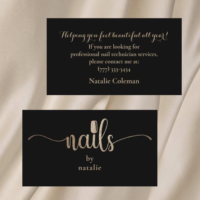 Glitter Gold & Black Nail Technician Business Card (Creator Uploaded)