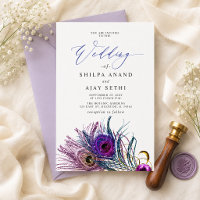 Glitter Gold Blue Purple Peacock Plume Wedding