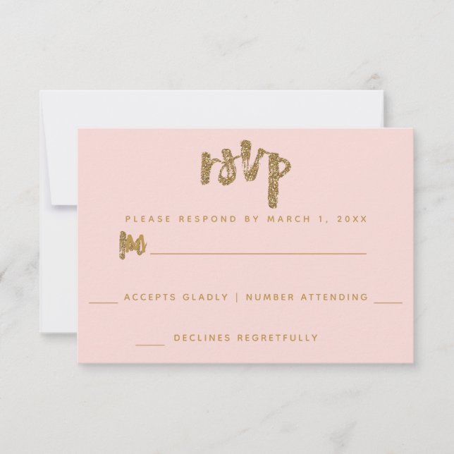 Glitter Gold Blush Pink Wedding Simple RSVP (Front)