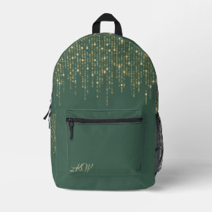 Glitter Gold Bokeh Print on Green Printed Backpack
