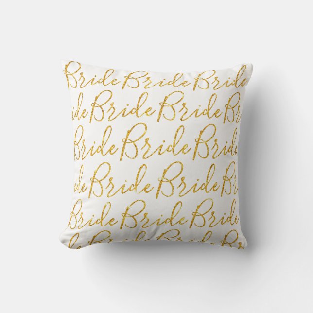 Glitter Gold Bride Wedding  Cushion (Front)
