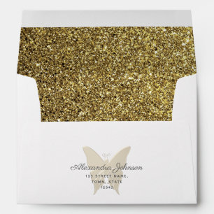 Glitter Gold Butterfly Return Address Envelope