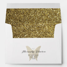 Glitter Gold Butterfly Return Address