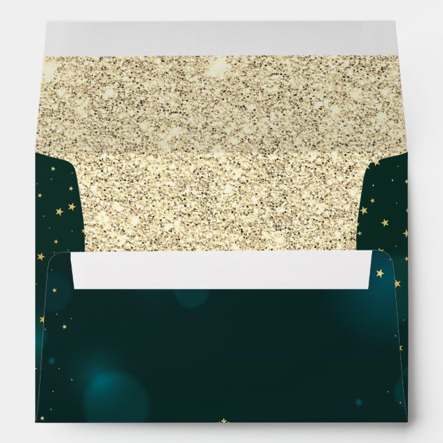 Glitter Gold Christmas Tree Snowflakes Green  Envelope (Back (Bottom))