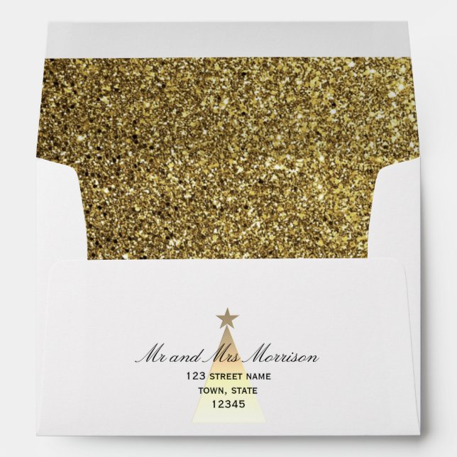 Glitter Gold Christmas Wedding  Envelope (Back (Bottom))