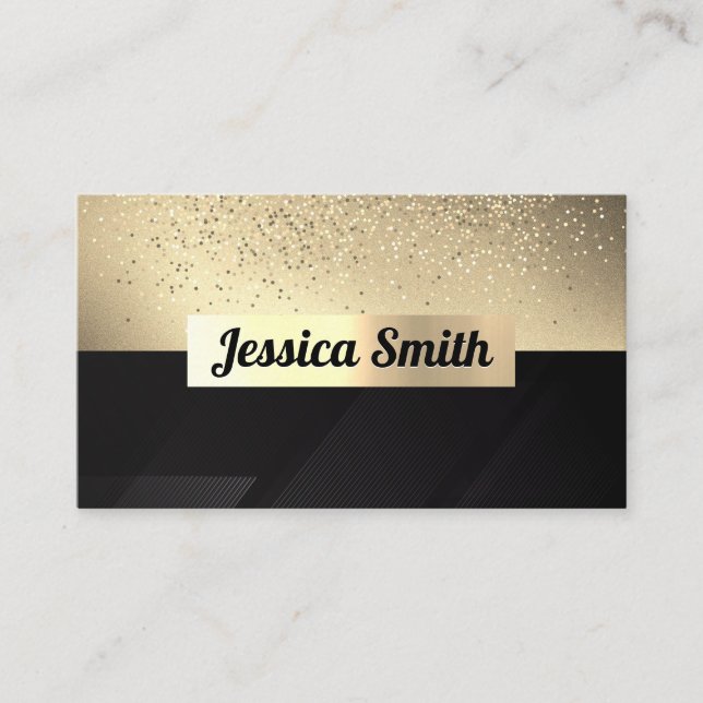 Glitter Gold Confetti | Gold Metallic | Black  Business Card (Front)