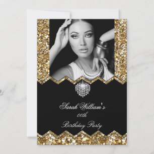 Glitter Gold Diamond Heart Photo Any Birthday Invitation