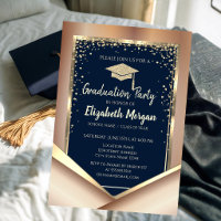 Glitter Gold Diamonds Navy Blue Graduation