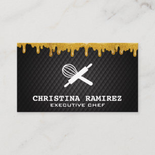 Glitter Gold Drip Whisk and Rolling Pin Business Card