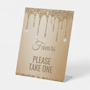 Glitter Gold Drips Champagne Beige Favours Sign