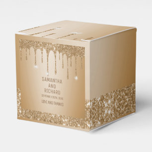 Glitter Gold Drips Champagne Beige Wedding Favour Box