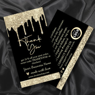 Glitter gold drips thank you business card